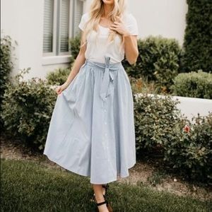 NWT Blue and White Stripe Midi Skirt